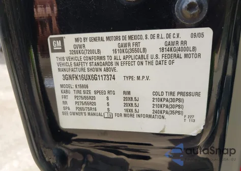 2006 Chevrolet Suburban 1500 Ltz z USA, uszkodzony, nr VIN 3GNFK16UX6G117374